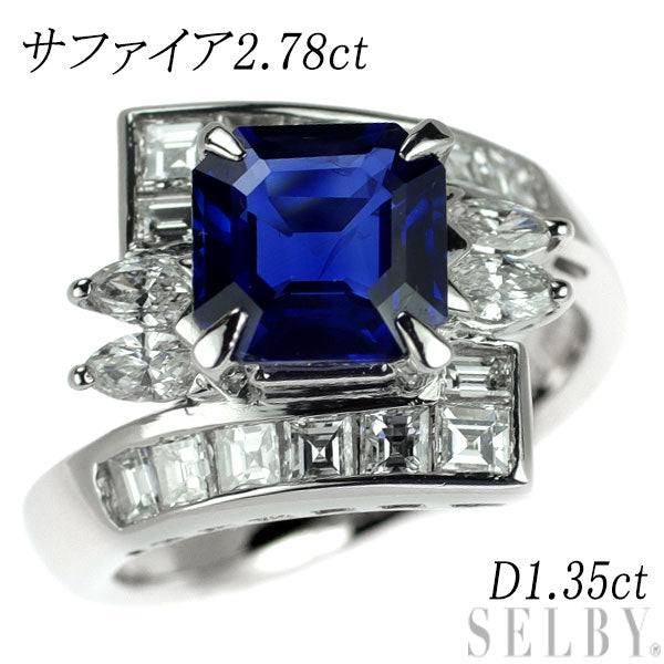 Pt900 Sapphire Diamond Ring 2.78ct D1.35ct 