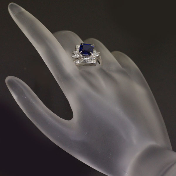 Pt900 Sapphire Diamond Ring 2.78ct D1.35ct 