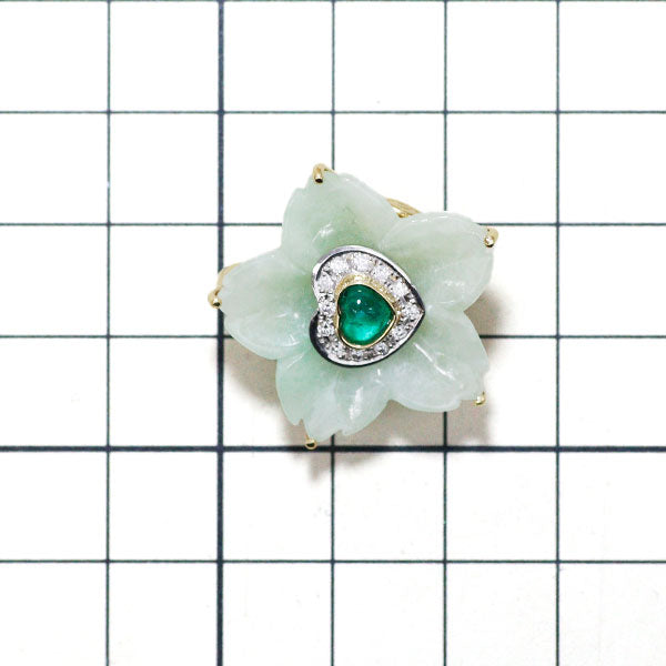 K18YG/Pt900 Jade Emerald Diamond Brooch and Pendant 19.09ct D0.12ct Flower 