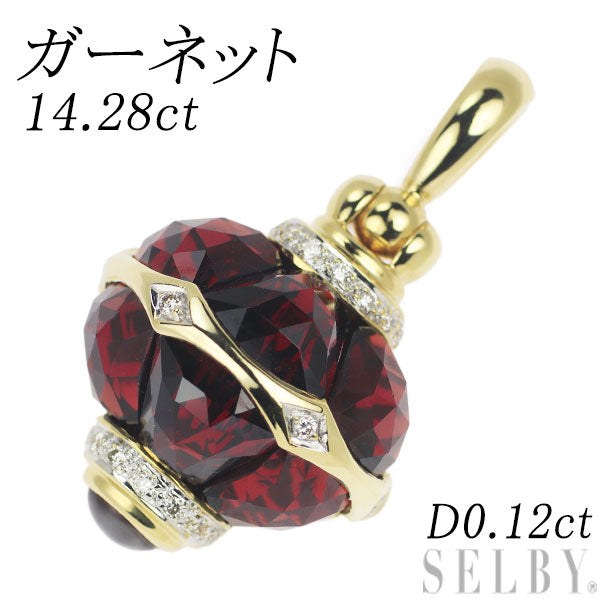 K18YG/WG Garnet Diamond Pendant Top 14.28ct D0.12ct Perfume Bottle 