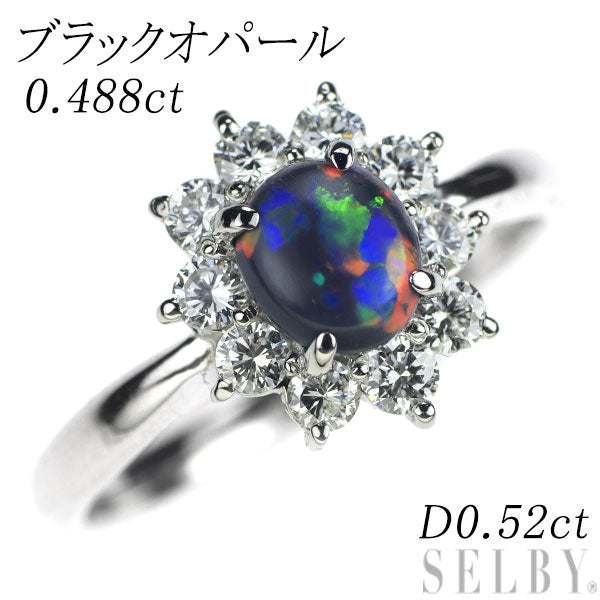 Pt900 Black Opal Diamond Ring 0.488ct D0.52ct 