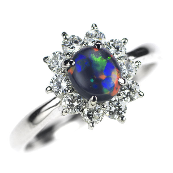 Pt900 Black Opal Diamond Ring 0.488ct D0.52ct 