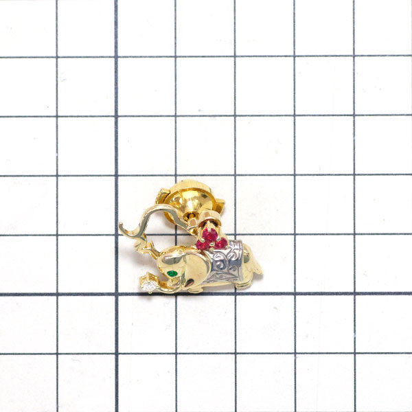 Heiwado Trading Seiko K18YG/WG Ruby Emerald Diamond Brooch 0.31ct D0.06ct Elephant 