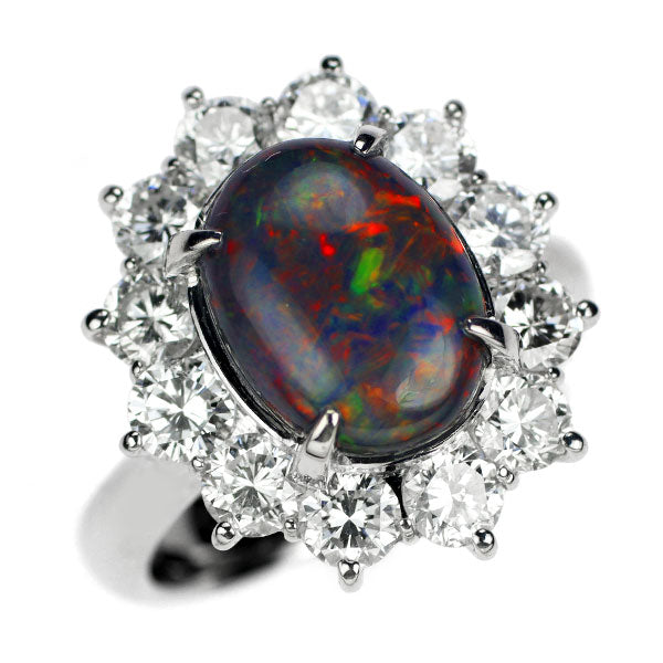 Rare Pt900 Black Opal Diamond Ring 3.07ct D2.01ct 