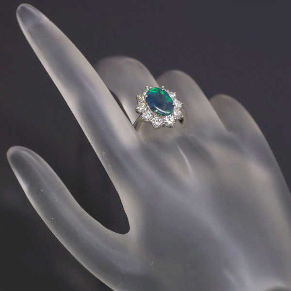 Pt900 Black Opal Diamond Ring 1.59ct D1.45ct 