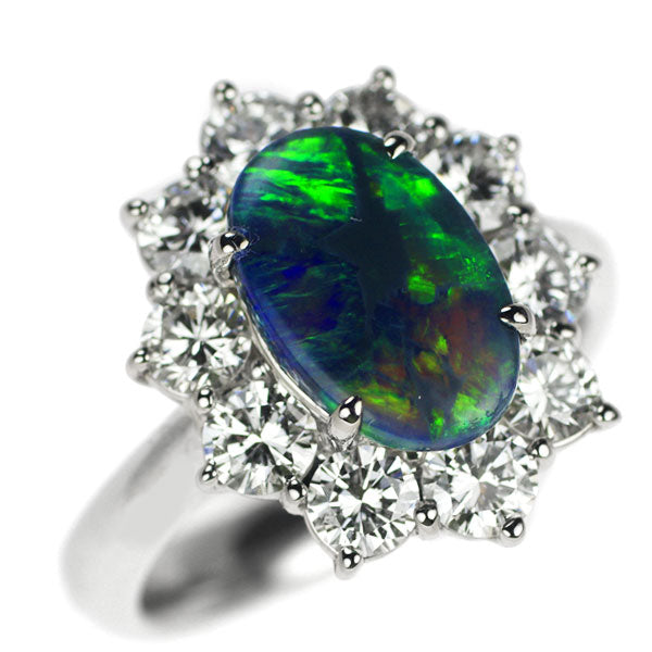 Pt900 Black Opal Diamond Ring 1.59ct D1.45ct 