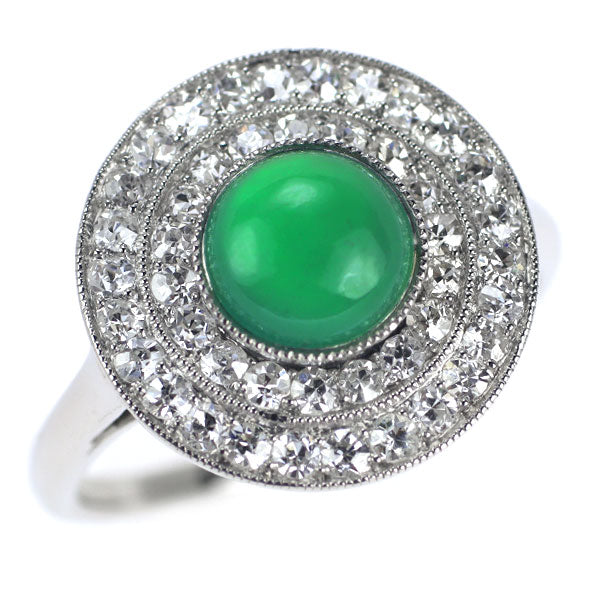 Pt850 jade single cut diamond ring 