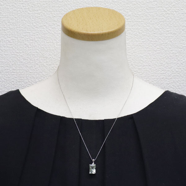 K18WG Green Quartz Diamond Pendant Necklace 