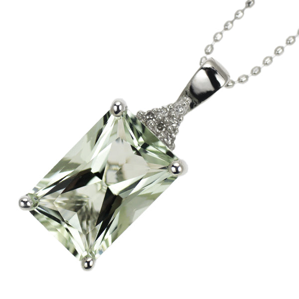 K18WG Green Quartz Diamond Pendant Necklace 