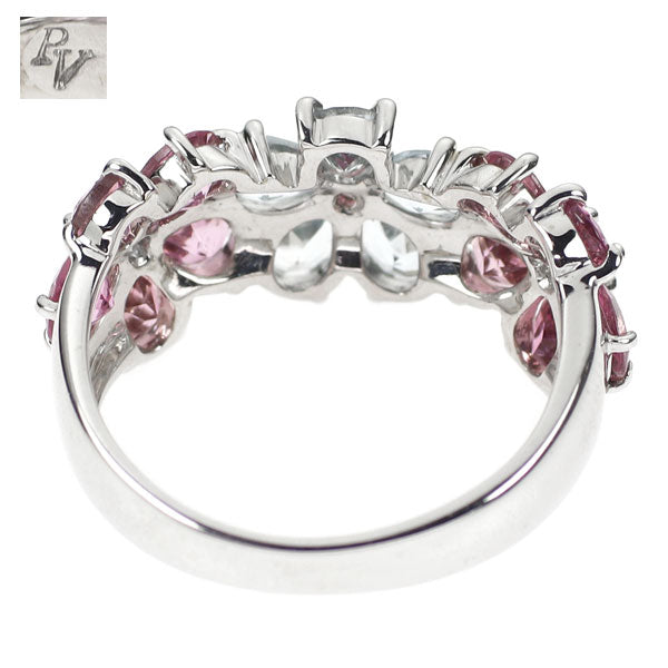 Ponte Vecchio K18WG Pink Tourmaline Aquamarine Ring Flower 