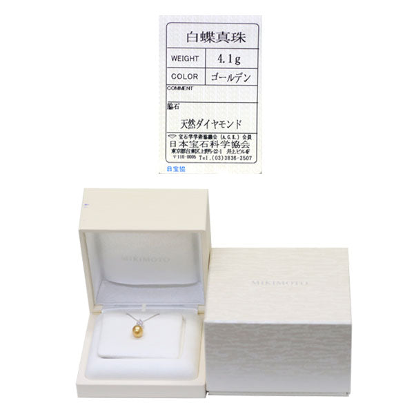 MIKIMOTO K18WG Golden Pearl Diamond Pendant Necklace Width approx. 9.3mm 