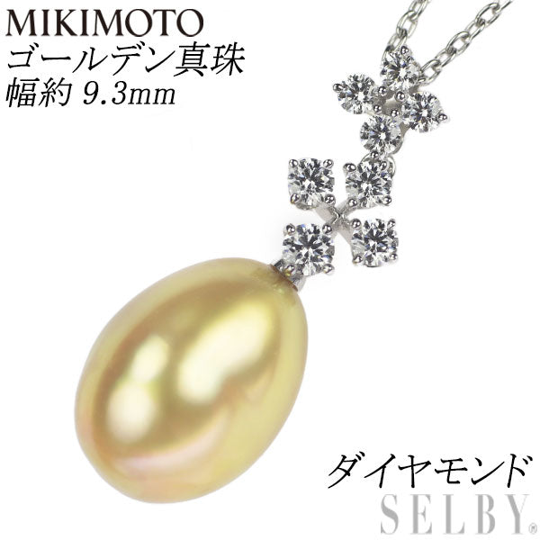 MIKIMOTO K18WG Golden Pearl Diamond Pendant Necklace Width approx. 9.3mm 