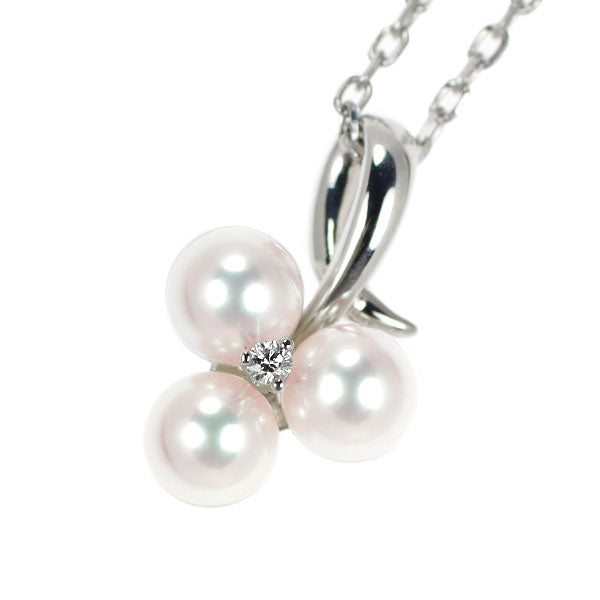 MIKIMOTO K18WG Akoya pearl diamond pendant necklace, diameter approx. 5.0mm 