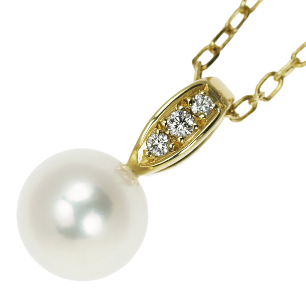 MIKIMOTO K18YG Akoya pearl diamond pendant necklace, diameter approx. 7.4mm 