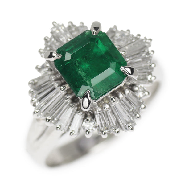 Pt900 Emerald Diamond Ring 1.49ct D0.75ct 