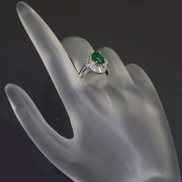 Pt900 Jade Diamond Ring 1.21ct D0.43ct 