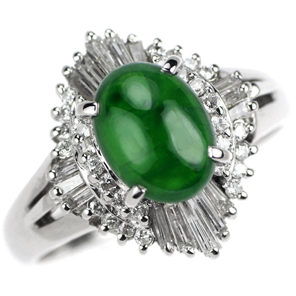 Pt900 Jade Diamond Ring 1.21ct D0.43ct 