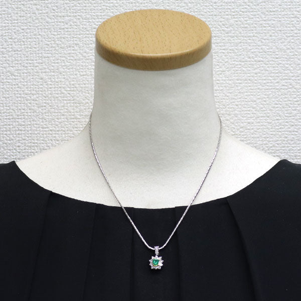 K18YG/Pt Emerald Diamond Pendant Necklace 0.50ct D0.91ct 