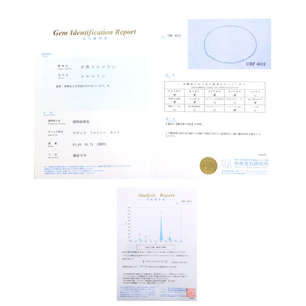 田崎真珠 Pt900 ブラジル産 パライバトルマリン ダイヤモンド テニス ネックレス 1.63ct D1.71ct