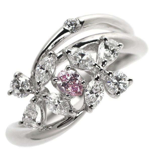 Pt900 Natural Pink Diamond Diamond Ring 0.105 FPP I1 D0.65ct 