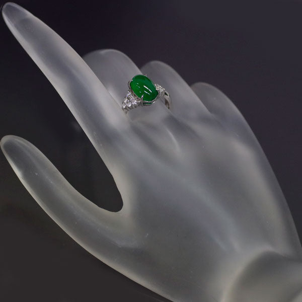 Pt900 Jade Diamond Ring 3.30ct D0.22ct 