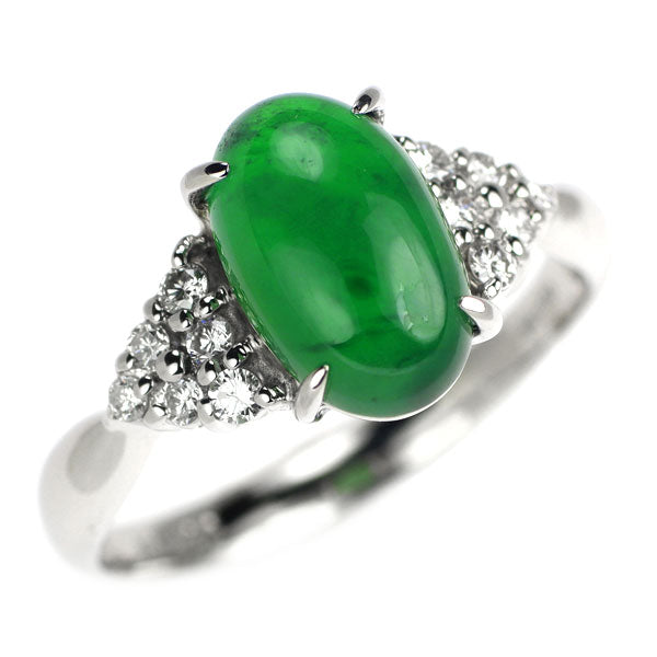 Pt900 Jade Diamond Ring 3.30ct D0.22ct 