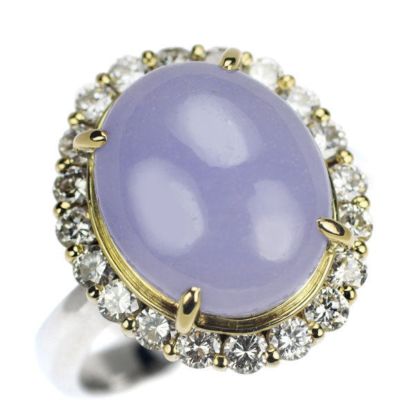 K18/Pt900 Lavender Jade Diamond Ring 6.13ct D0.70ct 