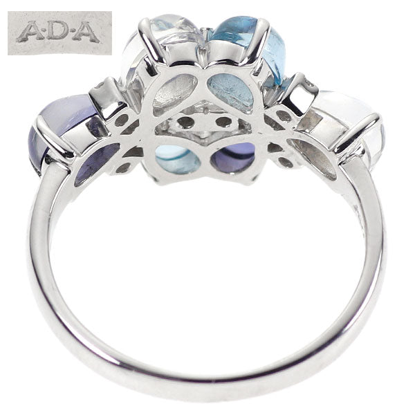 ADA K18WG Aquamarine Iolite Moonstone Diamond Ring D0.06ct 