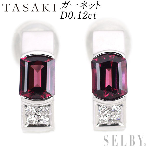 Tasaki Pearl K18WG Garnet Diamond Earrings D0.12ct 