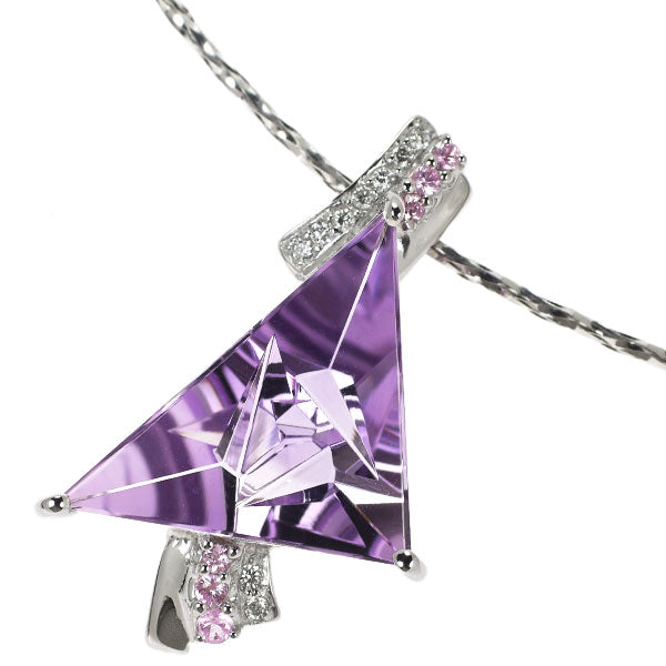 Moonsteiner K18WG Amethyst Pink Sapphire Diamond Pendant Necklace 6.09ct PS0.09ct D0.05ct 