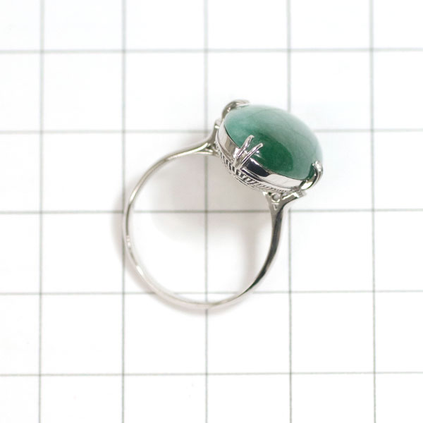 Pt700 Colored Jade Ring, Vintage Carved Senbon Openwork 