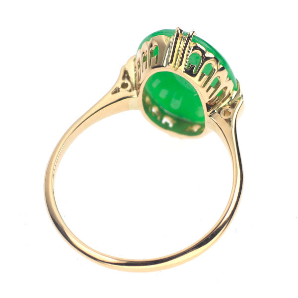 K18YG jade ring, engraved vintage crown pattern 