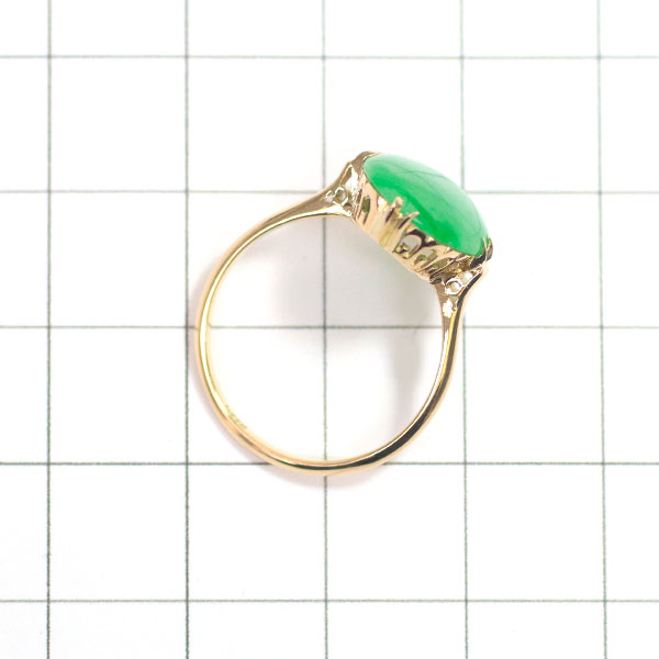 K18YG jade ring, engraved vintage crown pattern 
