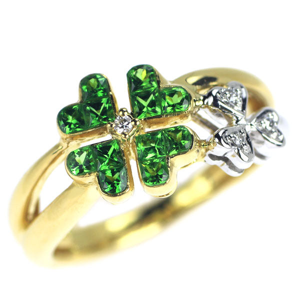 Les Essentiels K18YG/WG Green Garnet Diamond Ring Clover 