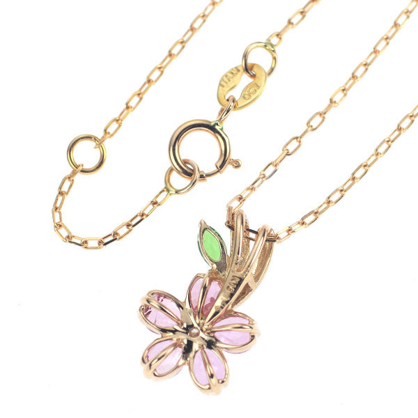 K18YG/PG ピンクサファイア グリーンガーネット ダイヤモンド ペンダントネックレス 1.05ct G0.09ct D0.03ct 桜