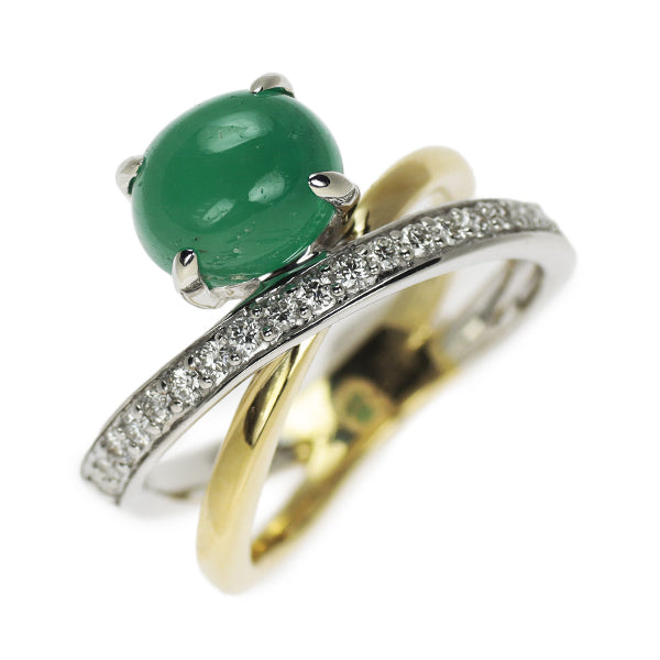 GSTV K18YG/WG Cabochon Emerald Diamond Ring 1.50ct D0.18ct 