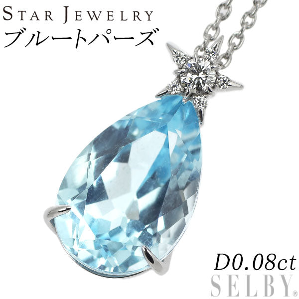Star Jewelry K18WG Blue Topaz Diamond Pendant Necklace D0.08ct 