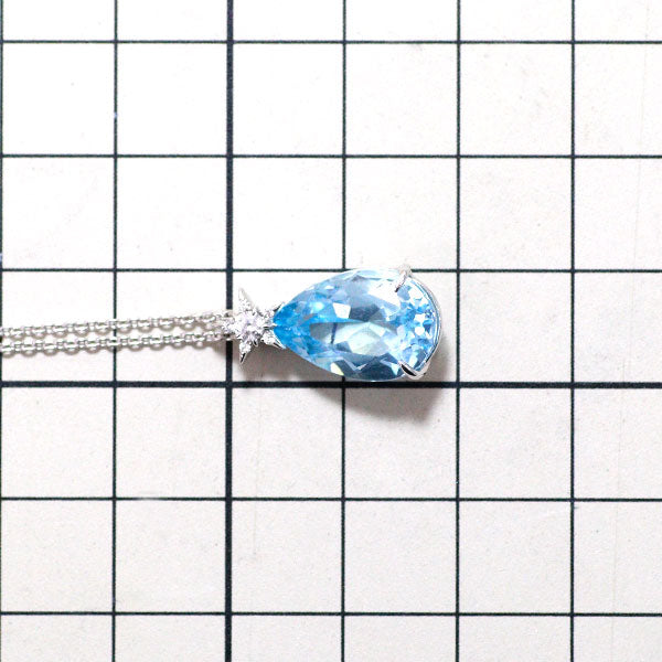 Star Jewelry K18WG Blue Topaz Diamond Pendant Necklace D0.08ct 