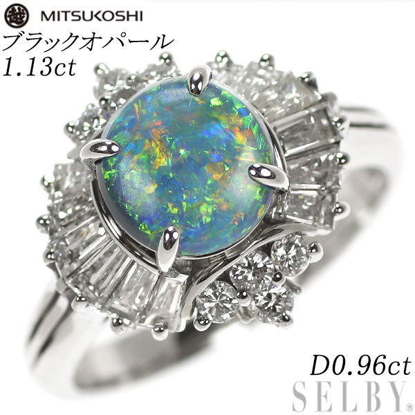 Mitsukoshi Pt900 Black Opal Diamond Ring 1.13ct D0.96ct 