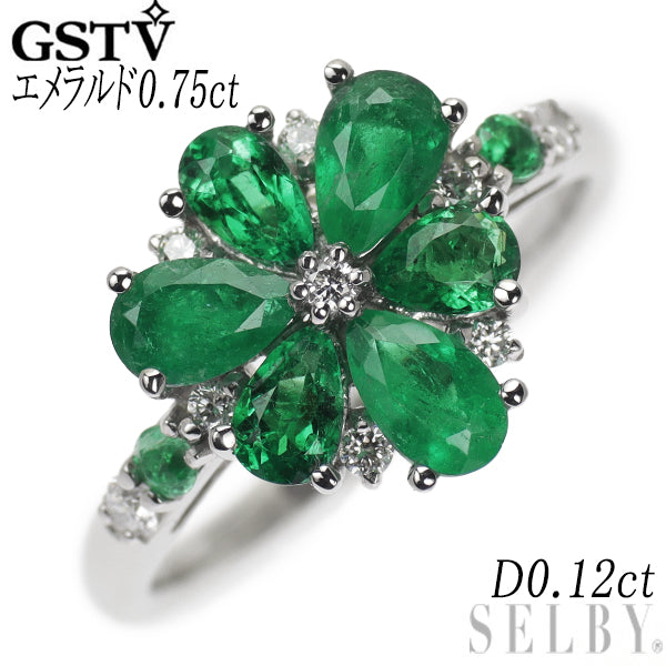 GSTV Pt950 エメラルド ダイヤモンド リング 0.75ct D0.12ct フラワー ...