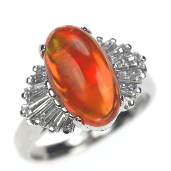 Pt900 Fire Opal Diamond Ring 2.76ct D0.80ct 