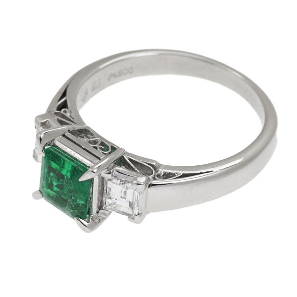 Pt900 Emerald Diamond Ring 0.82ct D0.50ct 