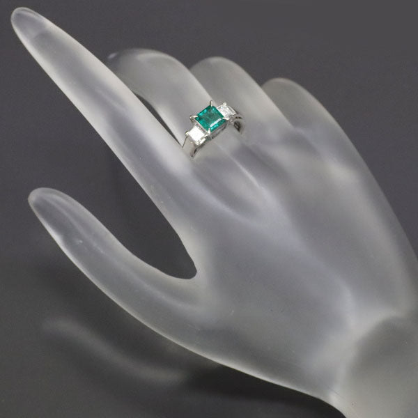 Pt900 Emerald Diamond Ring 0.82ct D0.50ct 