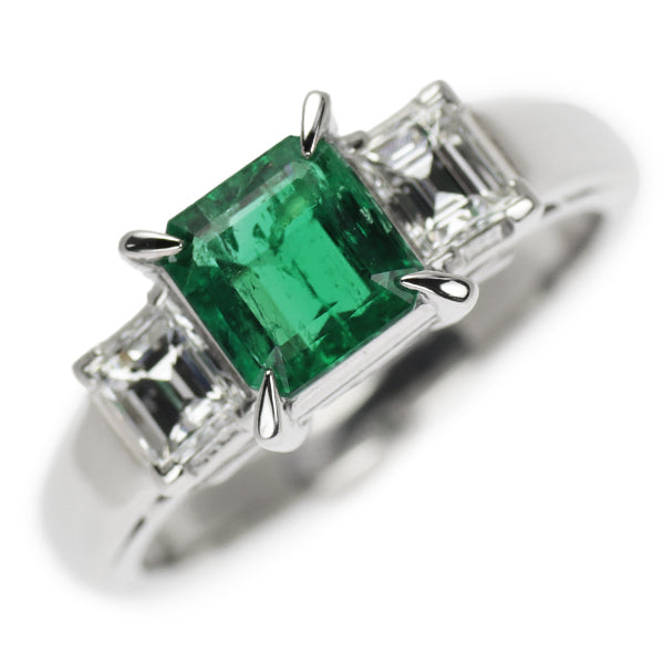 Pt900 Emerald Diamond Ring 0.82ct D0.50ct 
