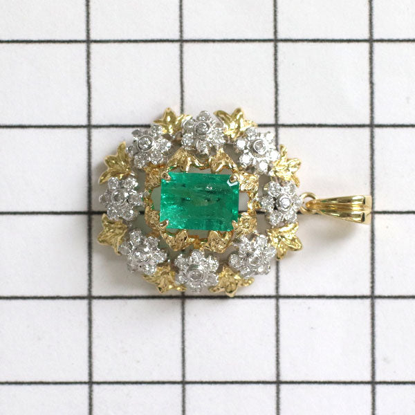 K18YG/WG Emerald Diamond Pendant Top 1.153ct 