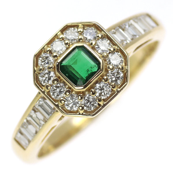 K18YG Emerald Diamond Ring 0.16ct D0.67ct 