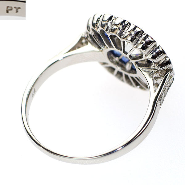 Pt950/X-ray inspected old cut diamond caliber cut sapphire ring vintage jewelry 