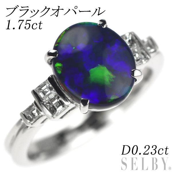 Pt900 Black Opal Diamond Ring 1.75ct D0.23ct 