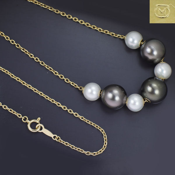 MIKIMOTO K18YG Black Akoya Pearl Necklace, Diameter 6.7-10.3mm 