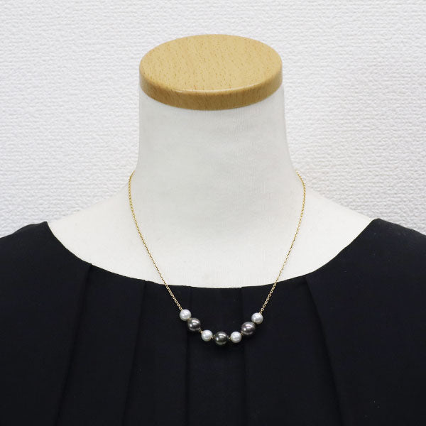 MIKIMOTO K18YG Black Akoya Pearl Necklace, Diameter 6.7-10.3mm 